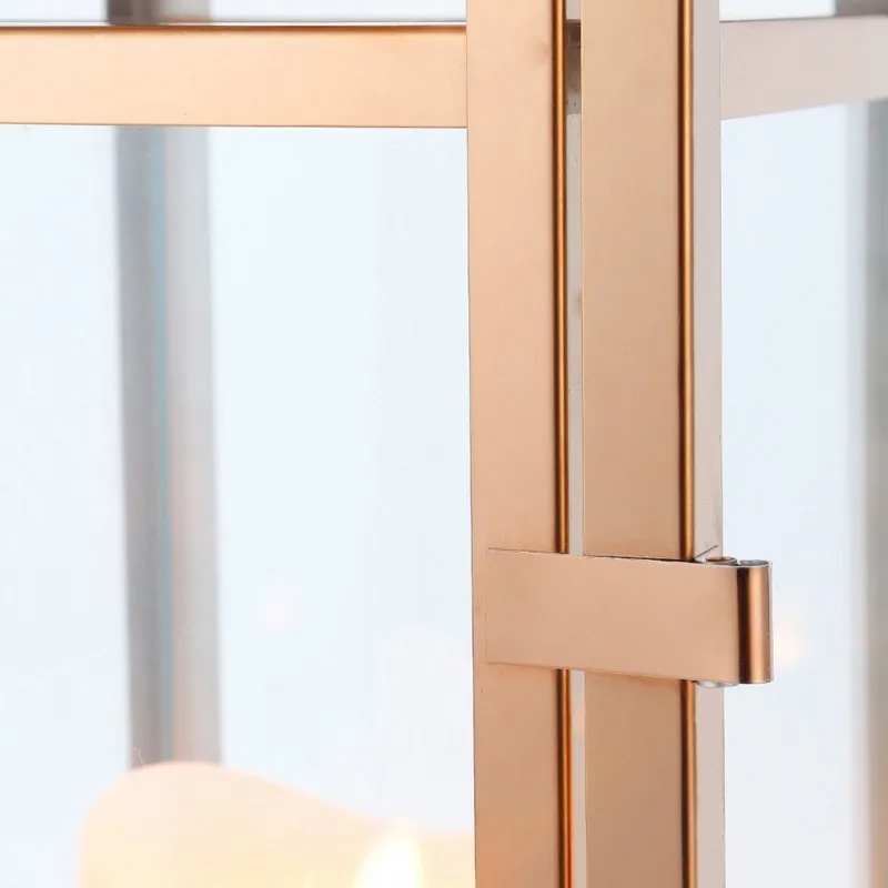 Glass-Lined Rose Gold Stainless Steel Lantern-Vintage Candle Holder For Home And Outdoor Decor Lighting