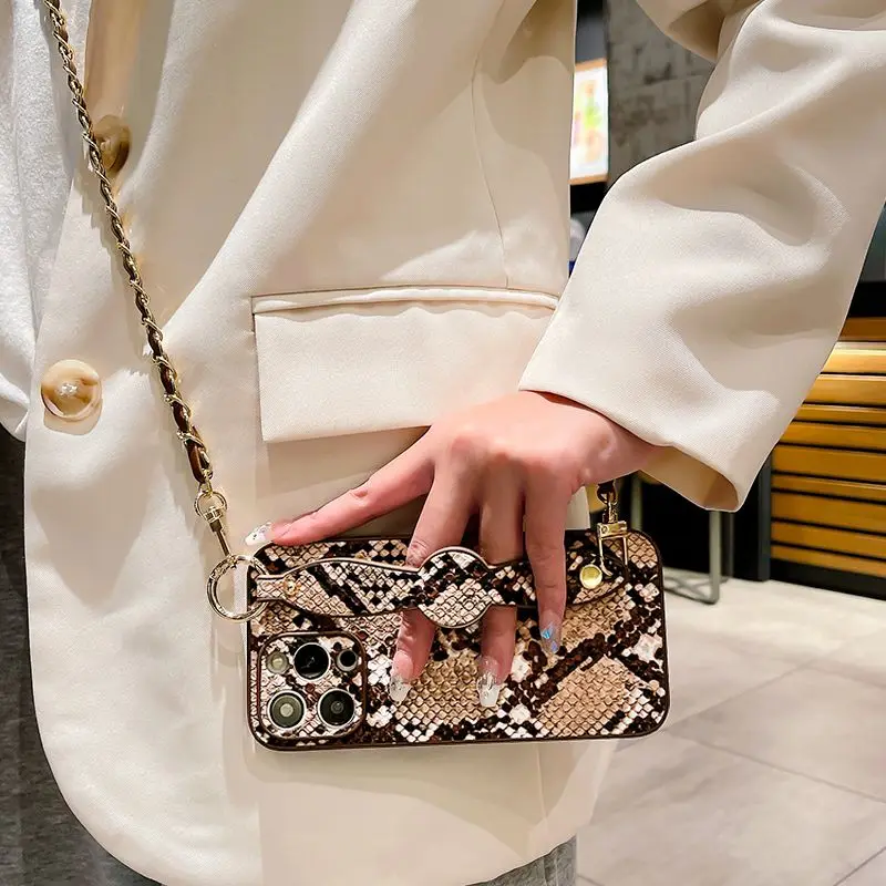 Luxury Snake Skin Pattern All Inclusive Wristband Phone Case with Hanging Chain for iPhone 15 ProMax 14 Plus 13 12 11 XSMax XR X image 5
