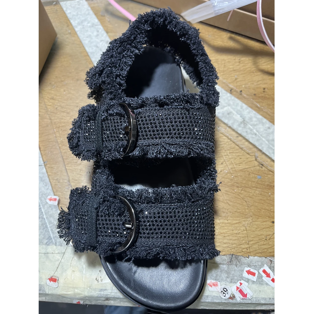 2023 summer new black denim hot drill platform sandals fashion denim rough edge flat sandals plus-size woman