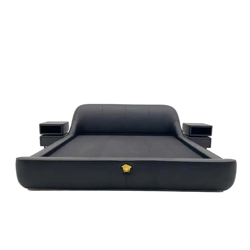 

Superior Sense Black Bedroom Double Bed Villa Wedding Bed Napa Cowhide Princess Bed