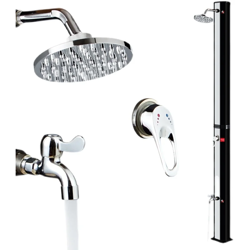 Hot and cold water vertical silver black swimming pool, beach 60 degree outdoor solar shower column shower faucet set