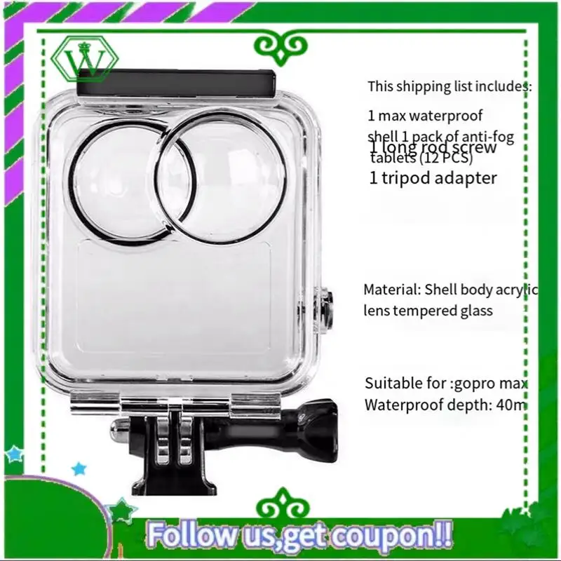 

Reliable-For Gopro Max Waterproof Diving Housings Shell For Go Pro 360 Panoramic Camera Dive Case Protective Cover Box 1 Piece
