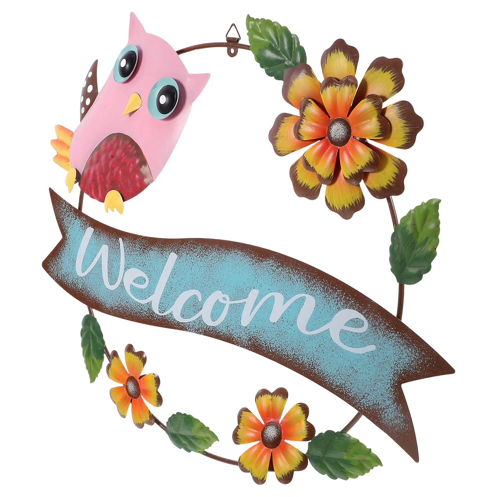 

Owl Door Sign Iron Welcome Hanging Decor Wall Art Outdoor naments Cat Eye Hanger Simple Structure Vivid Atmosphere
