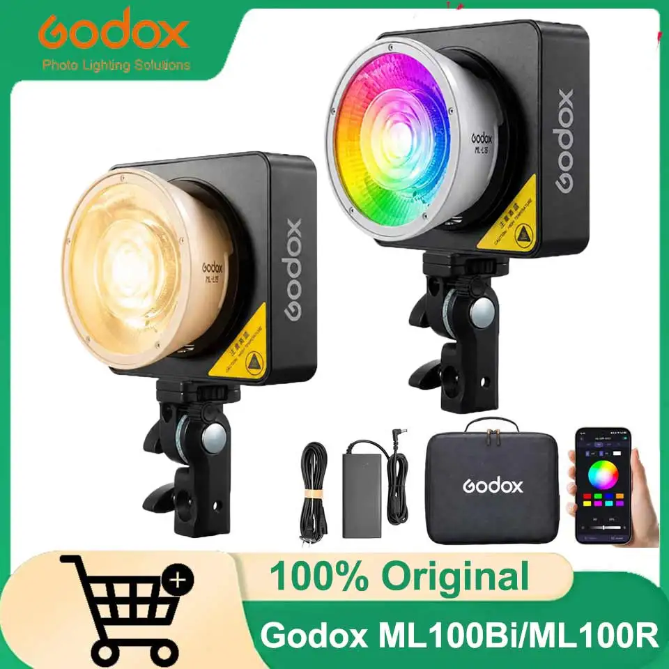 Светодиодный карманный видеосвет Godox ML100Bi ML100R 2800K-6500K с управлением через приложение, портативный светильник для селфи, для съемки на улице и прямых трансляций
