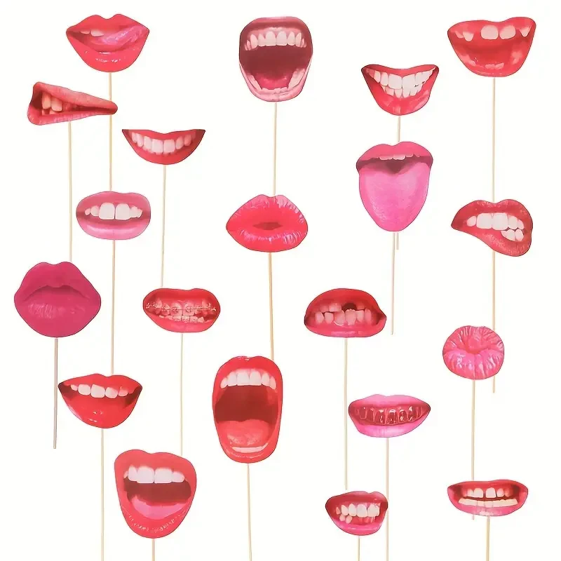 20 Stück lustige Lippen-Mund-Fotobooth-Requisiten, lustige Mund-Selfie-Requisiten, Party, Geburtstag, Hochzeit, Halloween, Partyzubehör, Dekoration – Detail 3