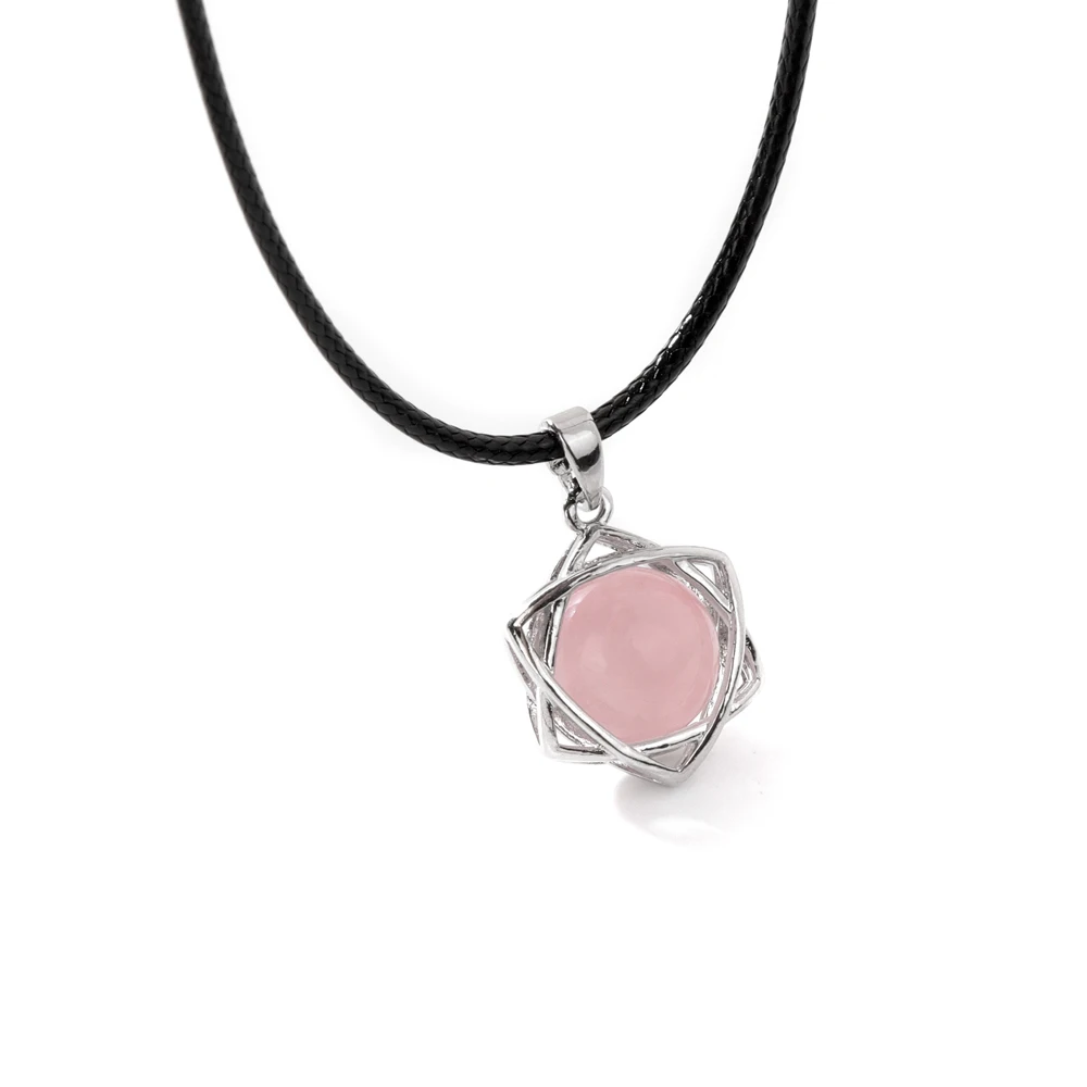 Hexagram Star Hollow Amethysts Necklaces For Women Men Natural Stone Rose Quartzs Green Aventurine Opal Necklace Choker Jewelry image 4