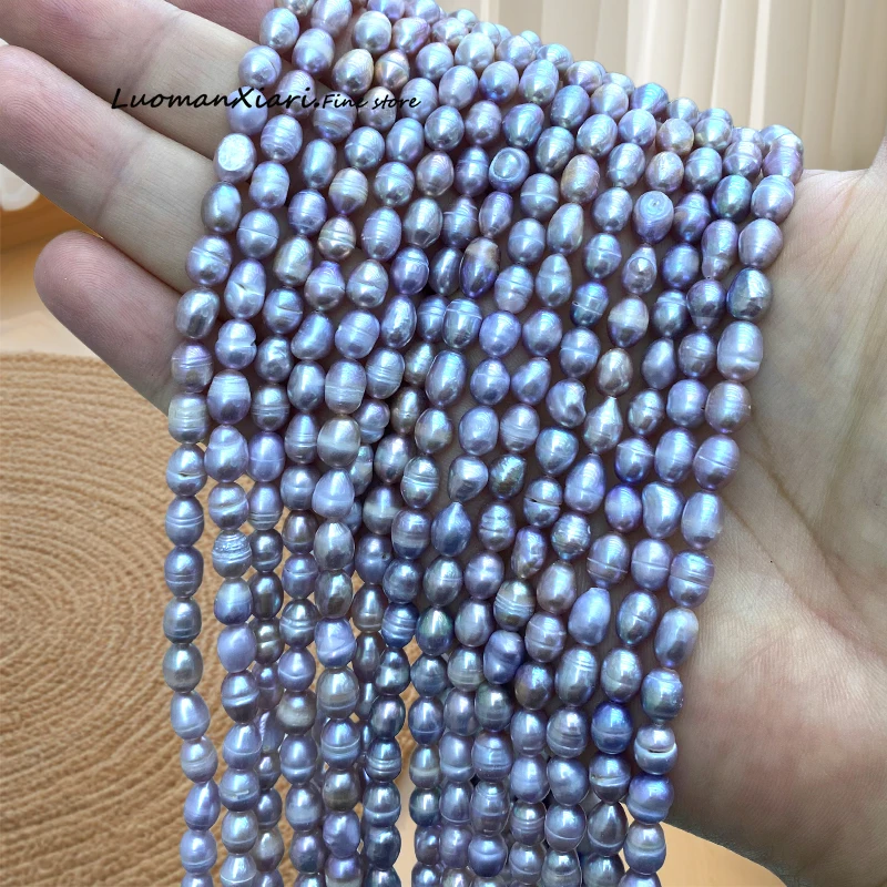 Natural Freshwater Pearl Purple 6-7mm Thread Rice Loose Spacer Beads for Jewelry Making DIY Earrings Bracelet Charms Accessories