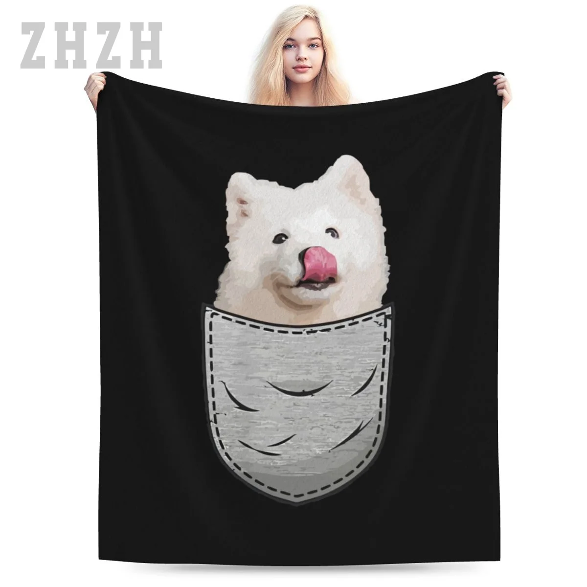 Blanket Samoyed Chest Pocket For Dog Owner Flannel Multifunction Outdoor Camping Sofa Cover Keep Warm