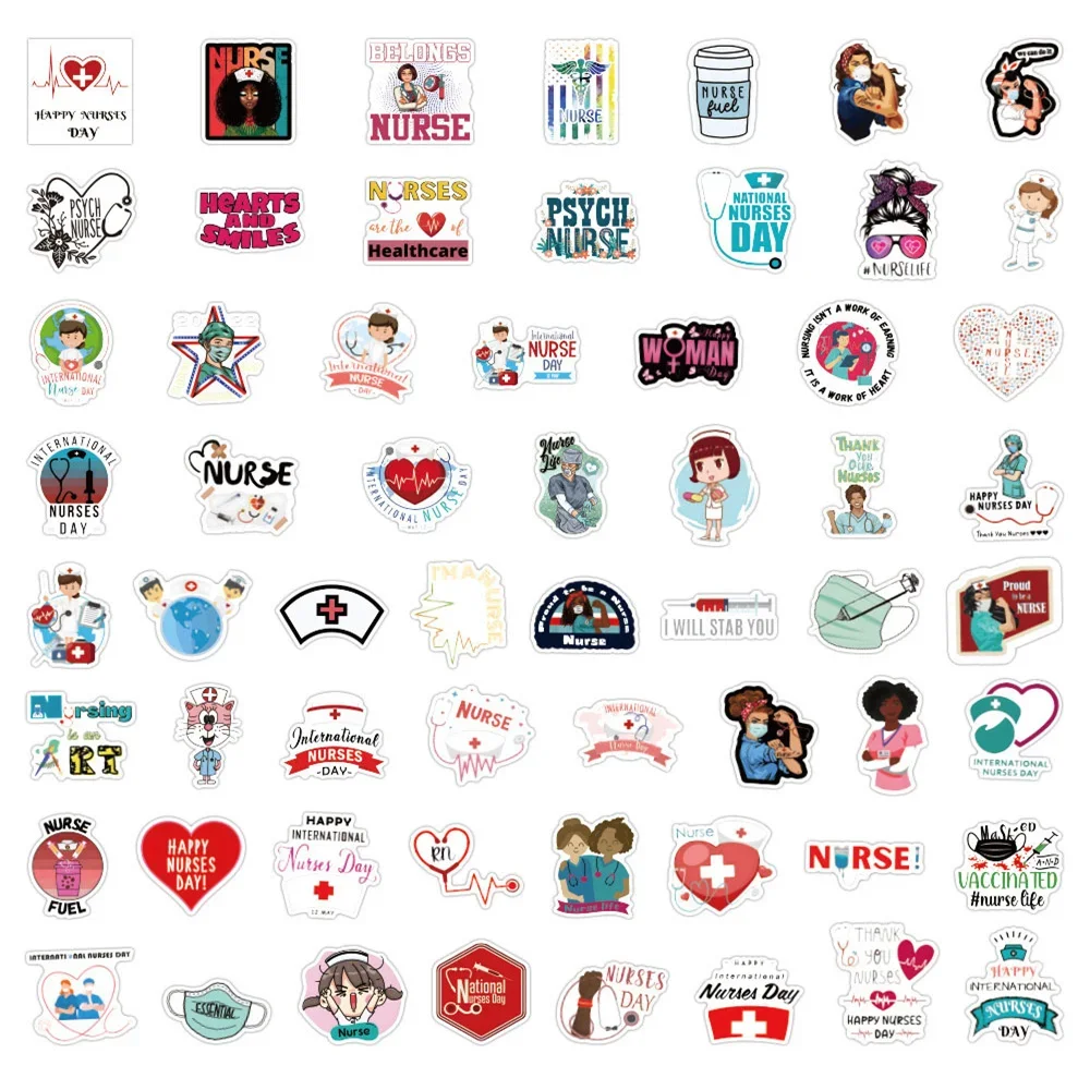 60PCS New Nurse Nursing Cartoon Graffiti Waterproof Sticker Toy Decoration Water Cup Notebook Gift iPad Guitar