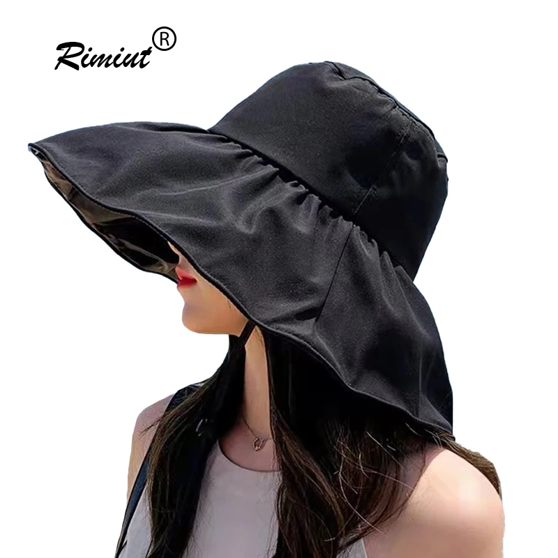 Black Rubber Sunscreen Hat Women\'s Summer Foldable Large Brim Sunshade Fisherman\'s Hat UV Protection Sun Hat