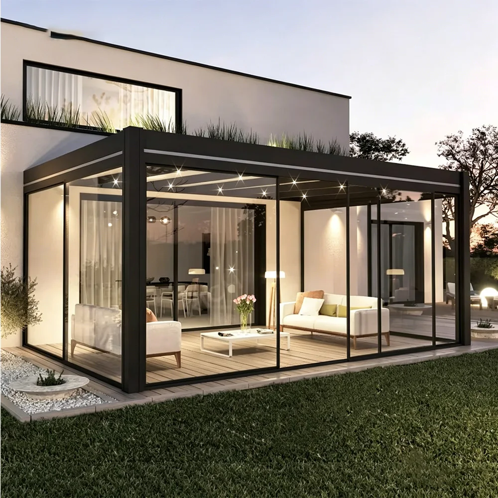 Aluminum Glass Sunroom 6063-T5 Custom Size Patio Enclosure with Sliding Doors Modern Garden Conservatory Easy Installation