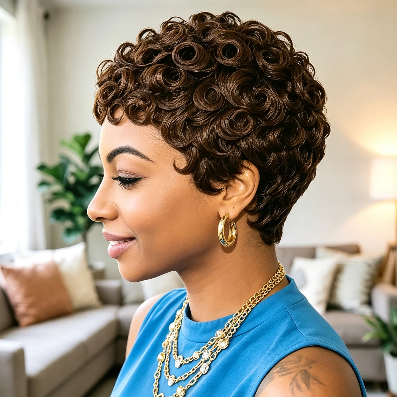 Short Curly Pixie Cut Wig Human Hair Full Machine Made Wig Natural Looking Wigs For Women Daily Wear