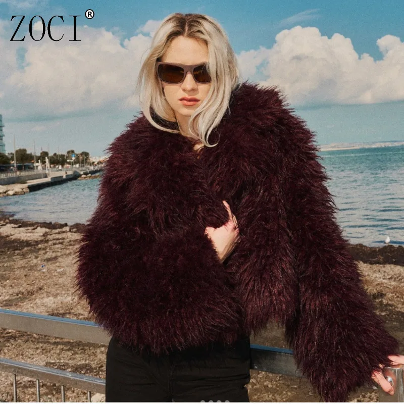 

ZOCI женские куртки из искусственного меха, однотонные винтажные пальто, женские теплые пальто с уникальным дизайном, с длинным рукавом, новинка 2024, зимняя мода