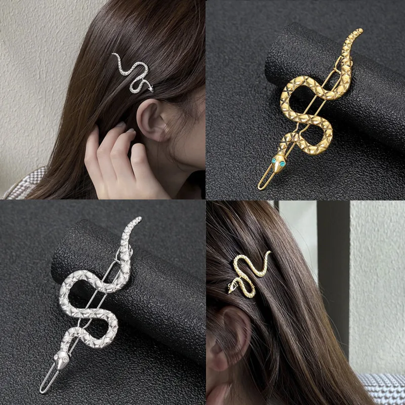 2023 Retro Snake Metal Rhinestone Hairpins Woman Girl Hair Clips Pin Barrettes Accessories Hairclip Headdress Headwear Hairgrips