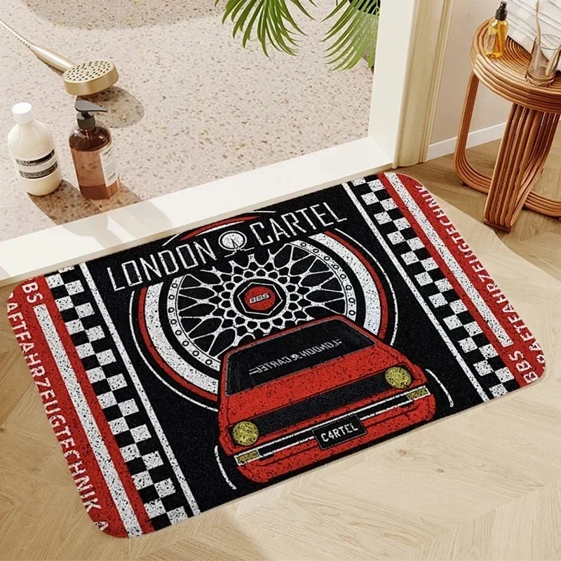 Pink Blue BBS Tire Wheel Print Doormat Non Slip Car Tuning Bathroom Entry Floor Mat