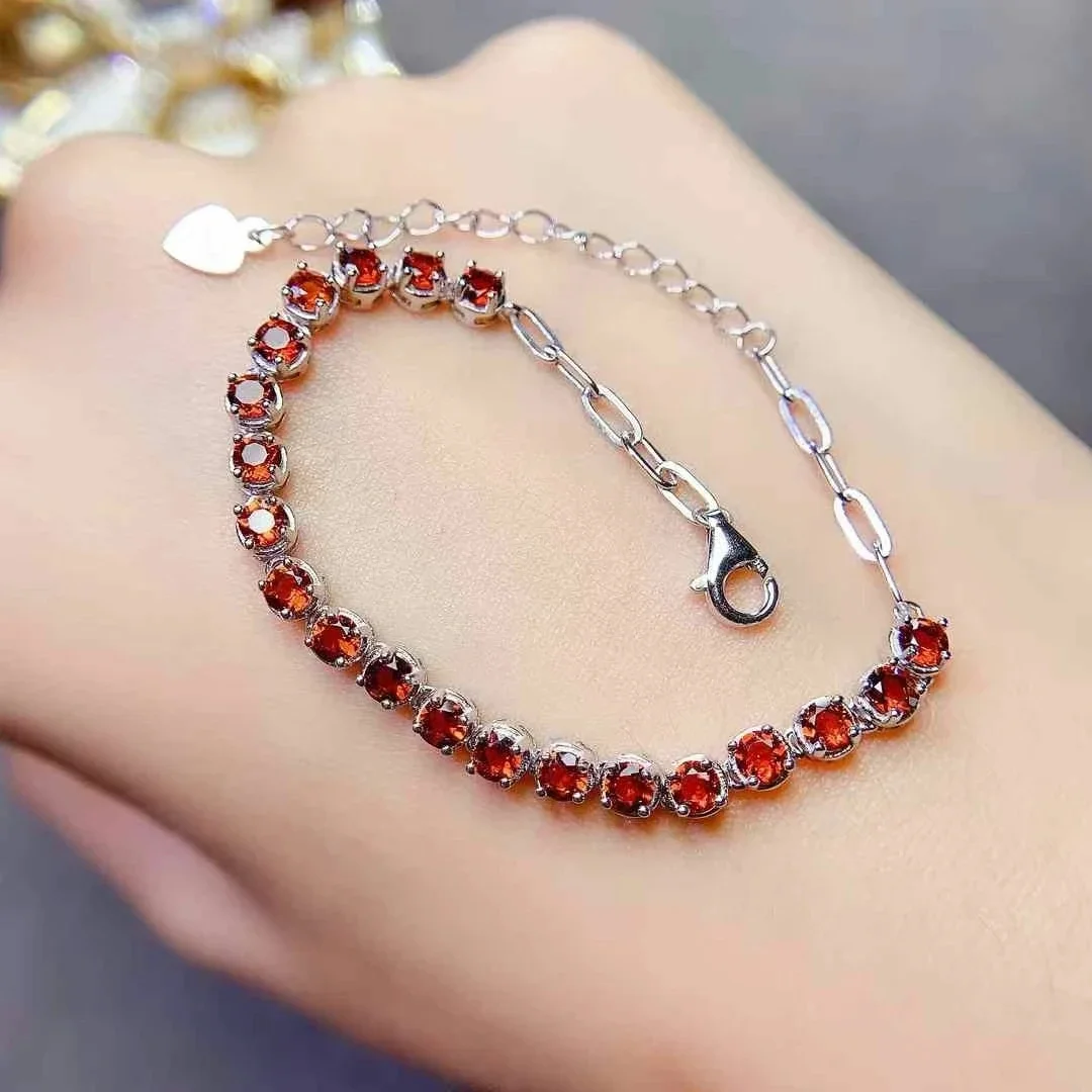 Hotsale 925 Silver Garnet Bracelet 20 Pieces 3mm Natural Garnet Silver Bracelet with 3 Layers 18K Gold Plating Keep Shining