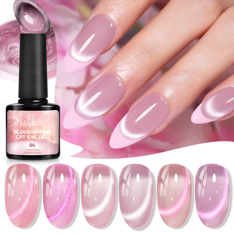 AWStorG 7.5ML Flash Pure Lust Pink Light Heroine Glitter Cat Eye Gel Nail Polish Whitening Ice Transparent High-end Nail Art