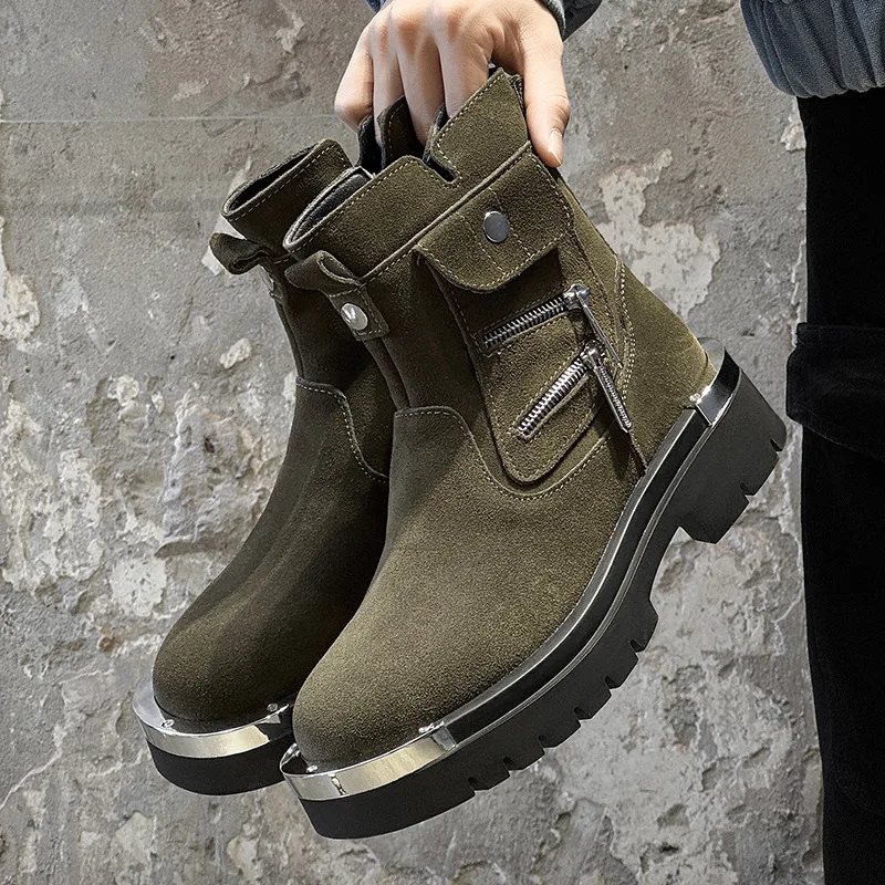 England style mens fashion punk rock high chelsea boots cow suede leather shoes cowboy platform boot designer cool ankle botas