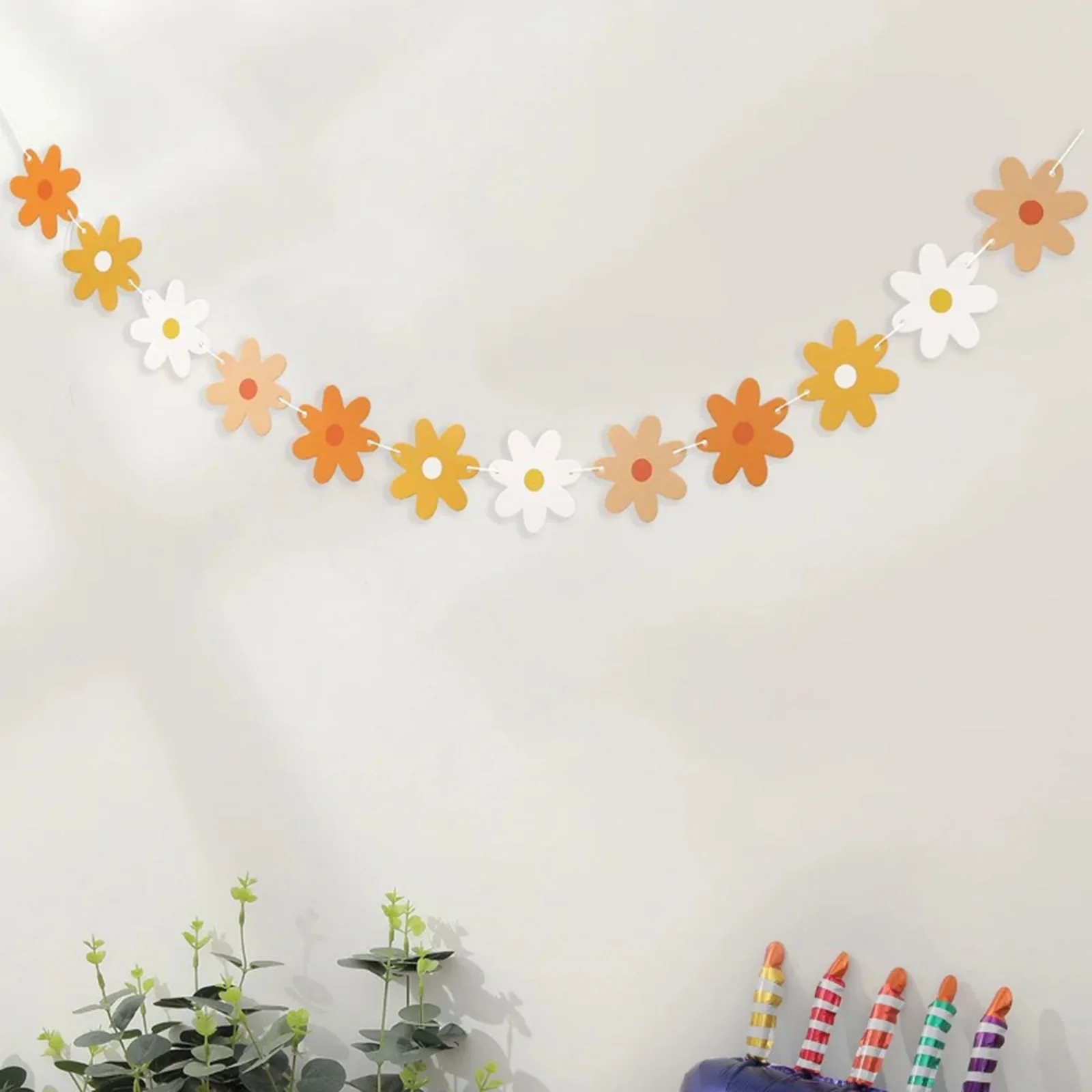 Festa Primavera Daisy Banner, Materiais Premium, Design de impressão confiável, Adequado para aniversário e berçário