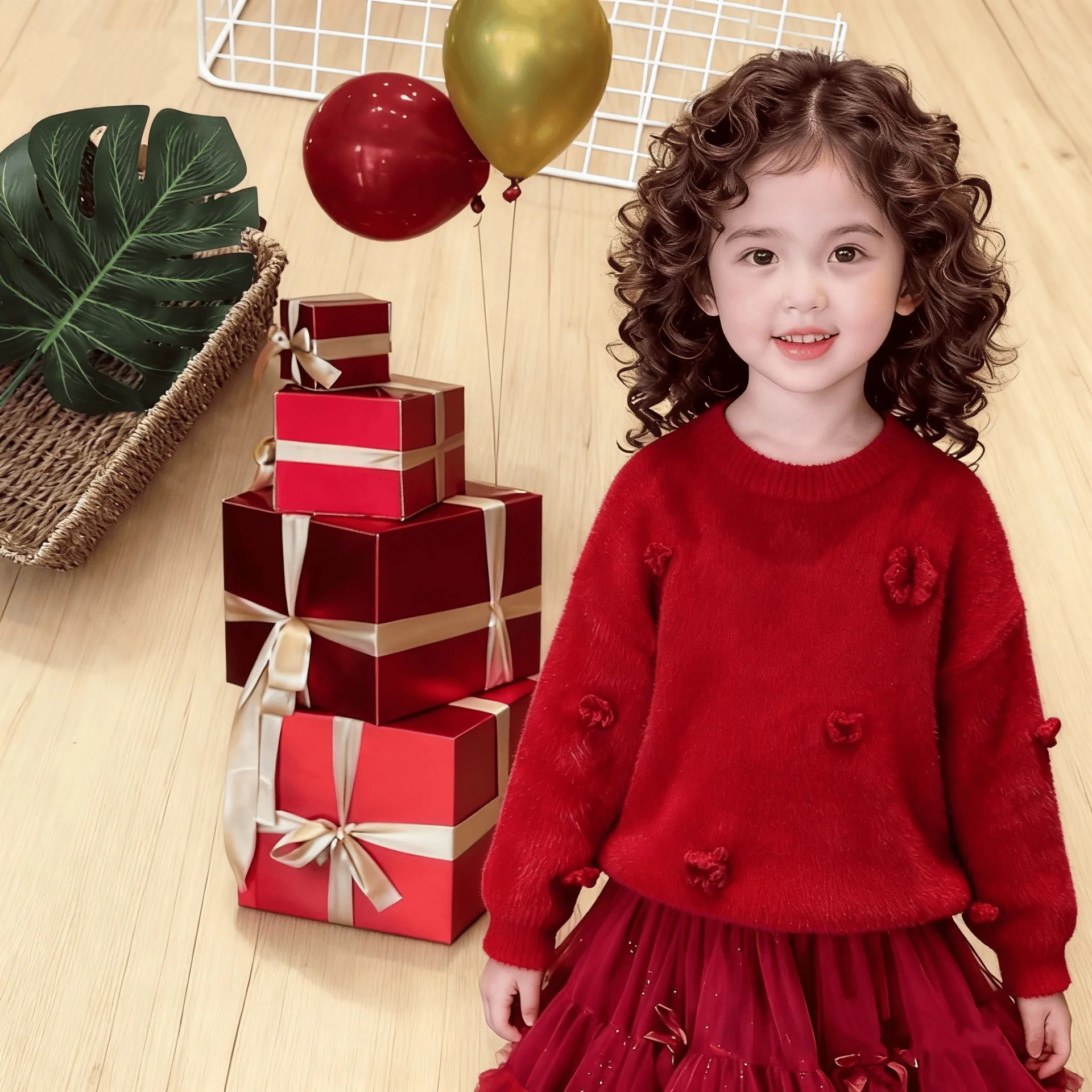 Girls Imitation Mink Top Winter 2025 New Children's Warm Thickened Knitted Sweater Girls Soft Waxy Knitted Sweater