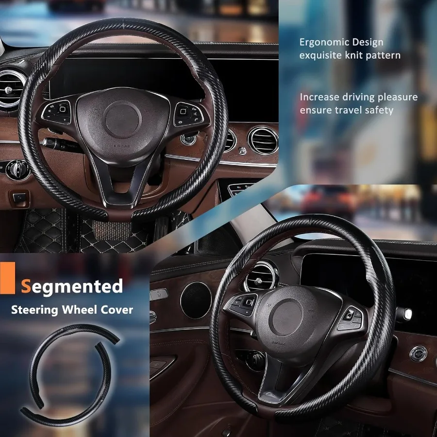 ألياف الكربون غطاء عجلة القيادة 2 قطعة مشبك عدم الانزلاق على غطاء عجلة القيادة رقيقة جدا تنفس العالمي صالح 14.5 "15" عجلة #2