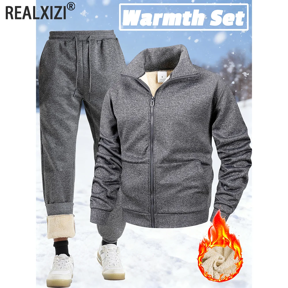 

New Winter Two-piece Men's Sportswear Jogging Suit Zipper Hooded Sweatshirt + Sweatpants Set Casual Fitness Fashion Tracksuit
