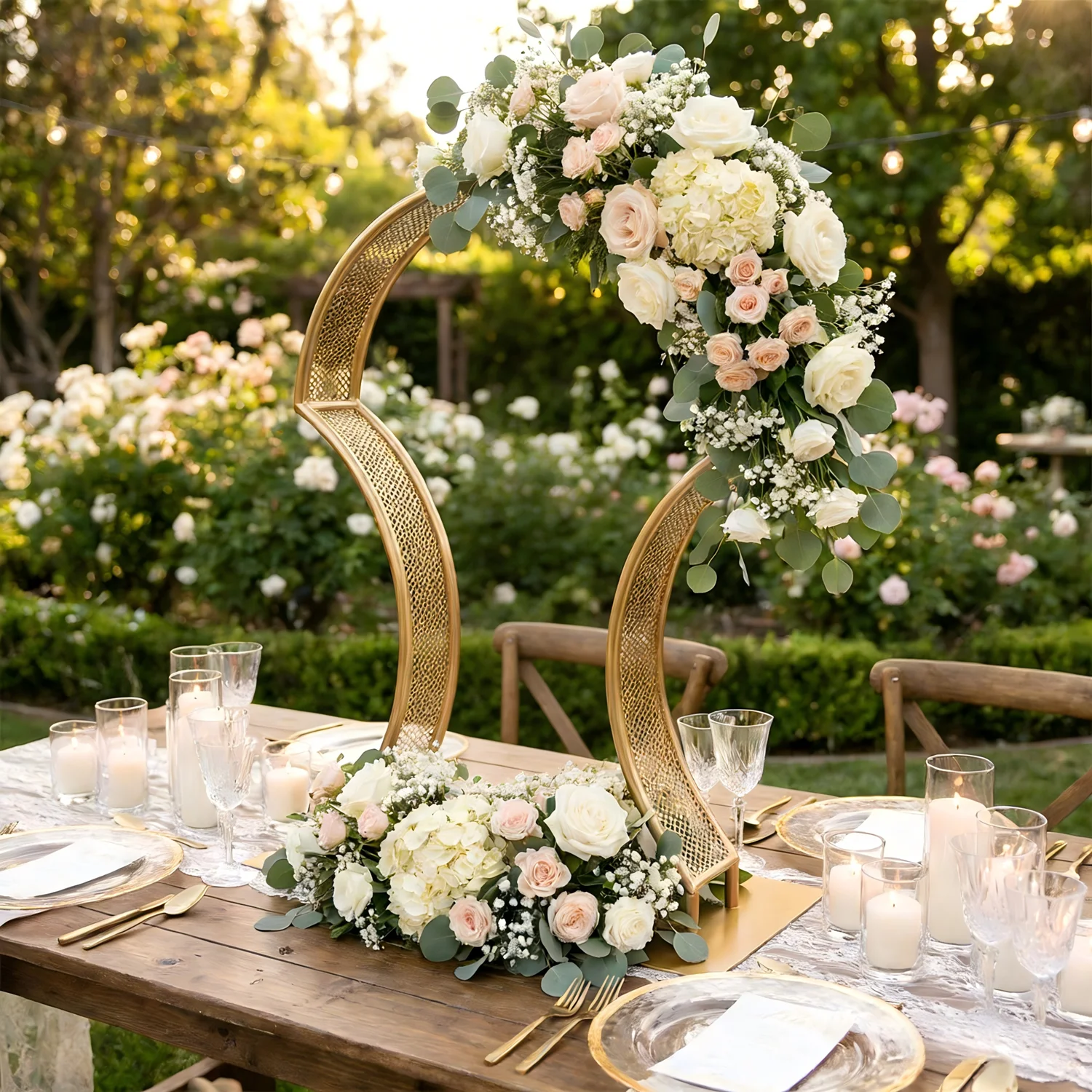 

Набор из 4 новых металлических подставок для цветов в форме арки, золотисто-белые вазы 31,5 дюйма, для центрального стола, декор для Т-образной сцены и оформления проходов