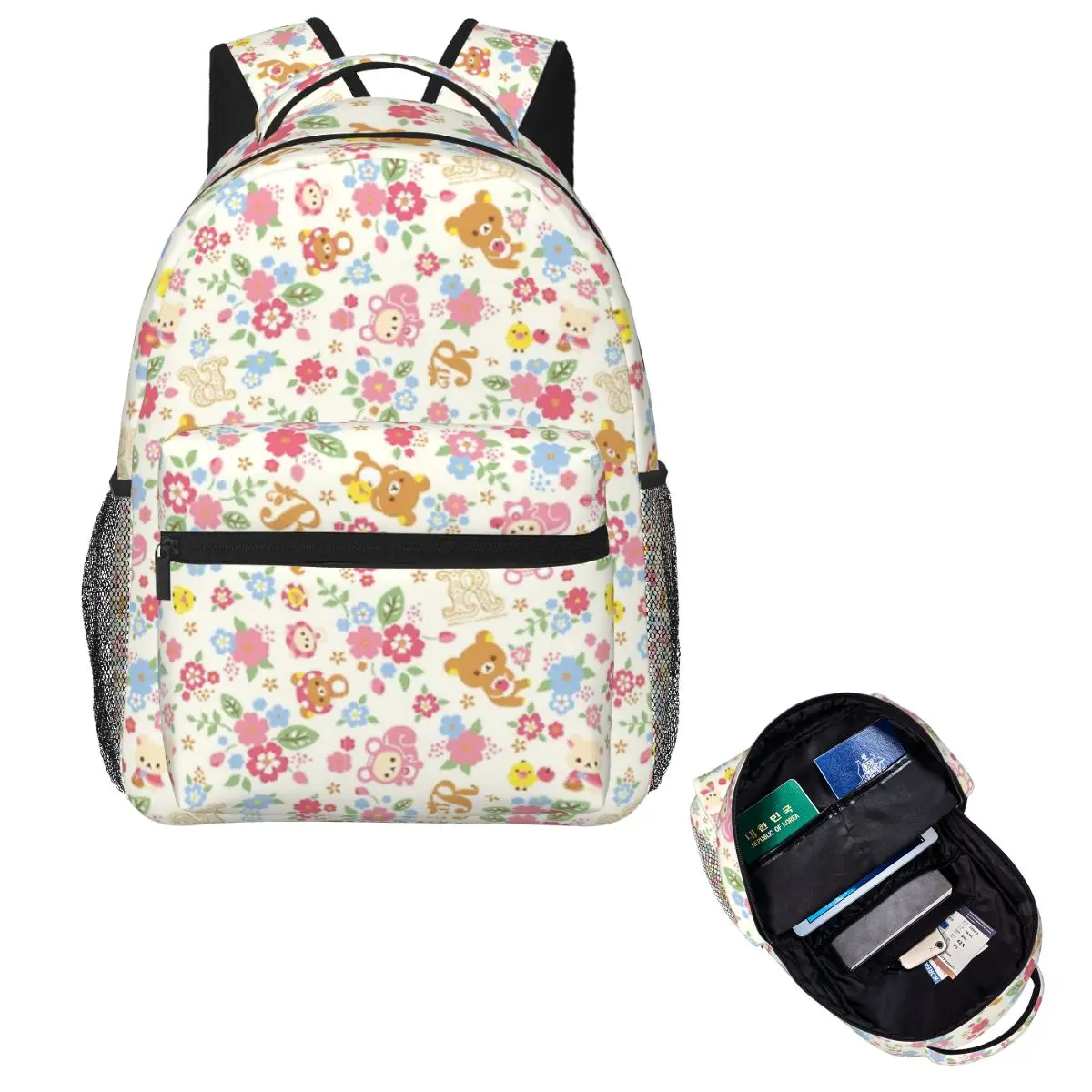 

Милый рюкзак Rilakkuma с цветочным узором, Лидер продаж, рюкзак большой емкости, детская сумка для книг, школьная сумка, сумки на плечо для мужчин и женщин