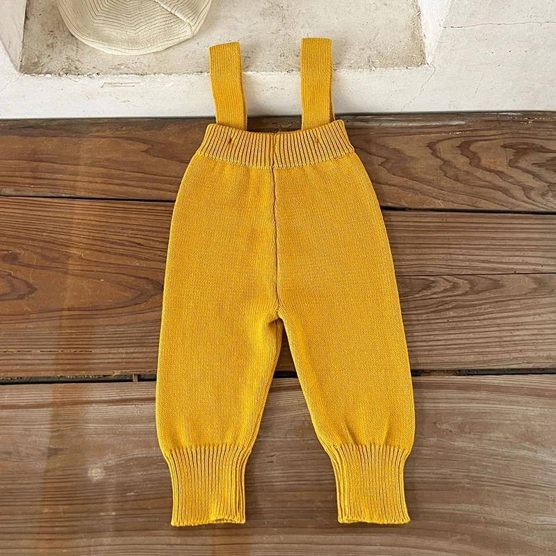 2024 New Autumn Newborn Baby Boys Girls Solid Color Knitting Pants Infant Baby Knitted Jumpsuit Overalls Children Trousers