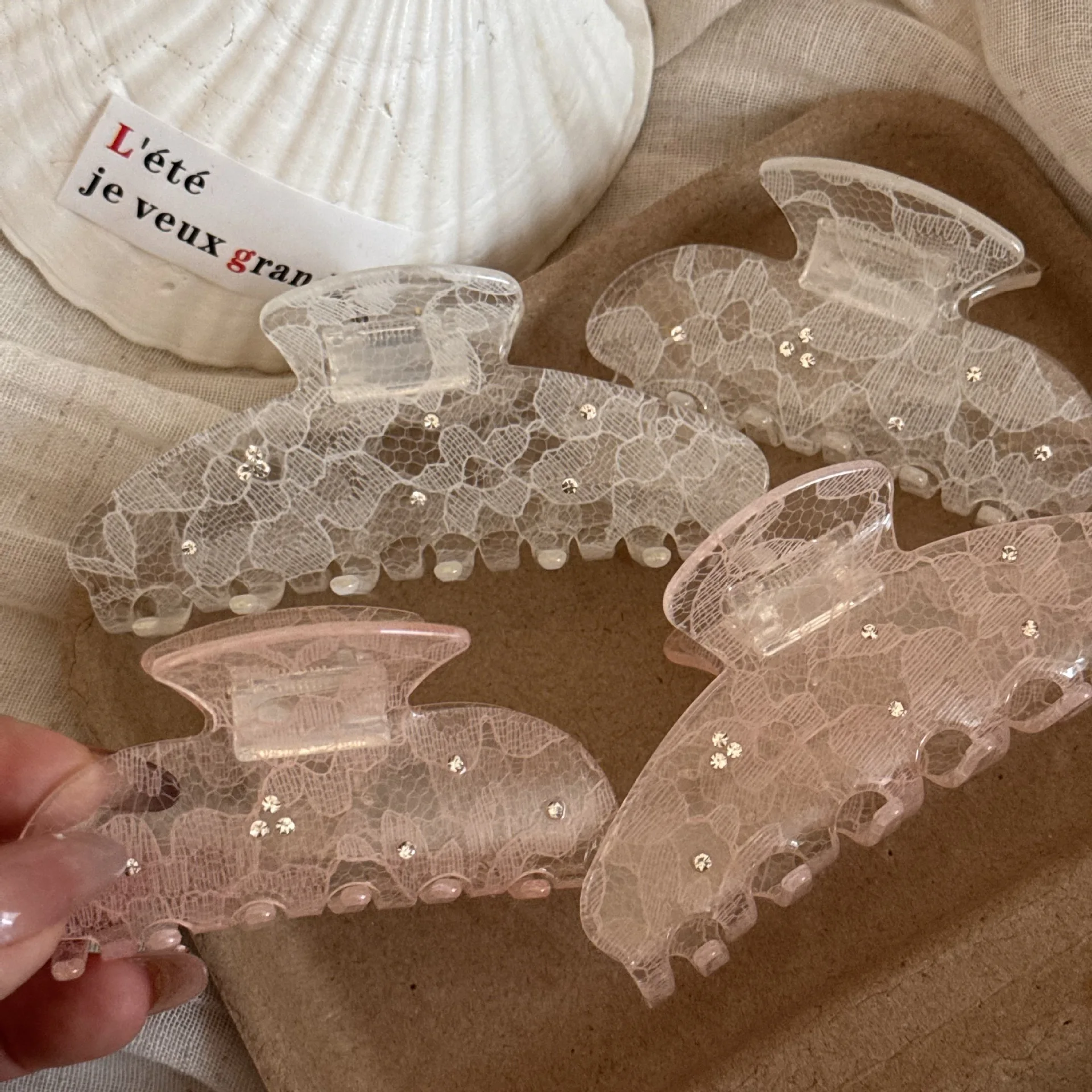 

1Pc Bride Lace Hair Clips Rhinestone Claw Clamps Hair Crabs Pink White Acrylic Back Holder Claws Women Fashion Hair Accessories