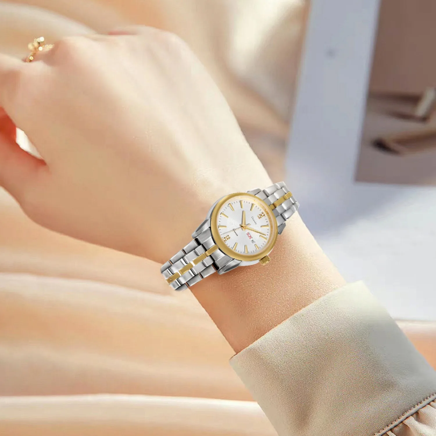 ساعة Deesio مزدوجة التقويم 30 متر مقاومة للماء، ساعة كوارتز بحركة يابانية راقية للأعمال، ساعة للأزواج