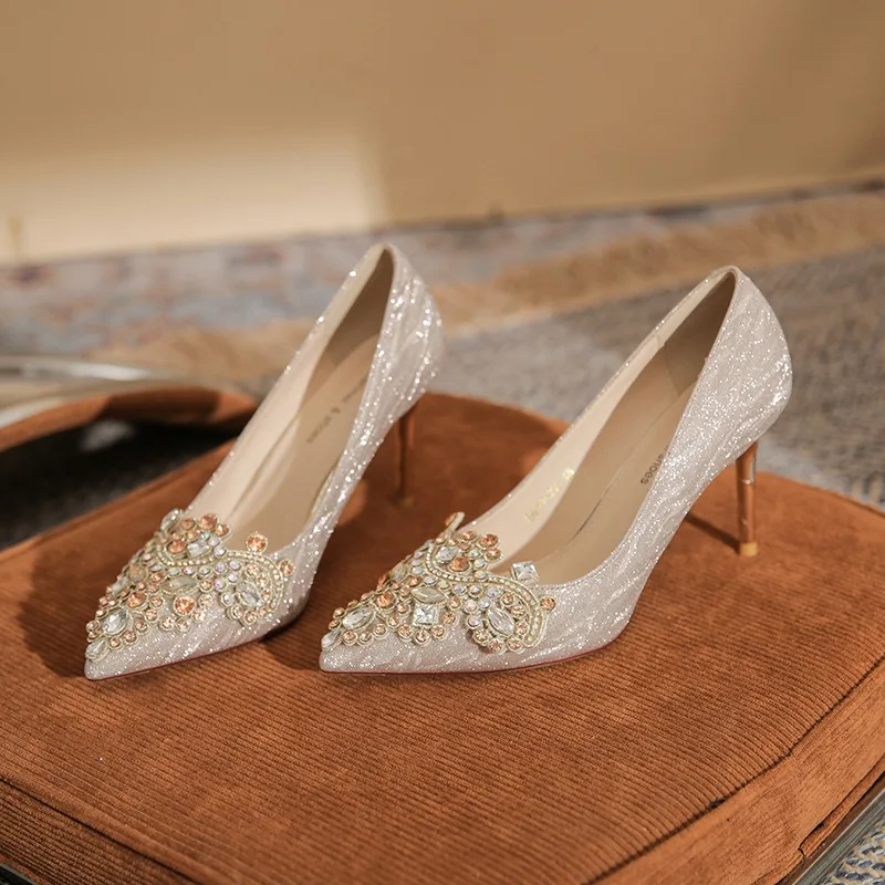 

Pointy Female Temperament Master Wedding Dress Rhinestone Wedding Shoes Crystal Bridal Shoes Banquet Dress