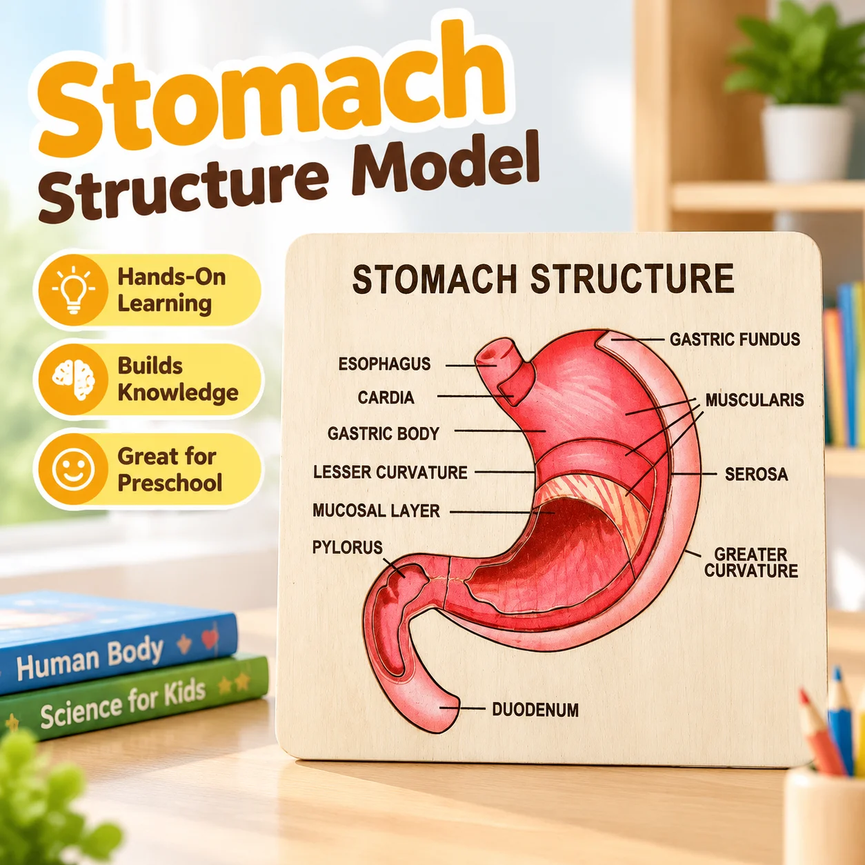 Double Layer Wooden Human Stomach Structure Model Early Education Biology Cognitive Toy for Preschool Teaching Enlightenment