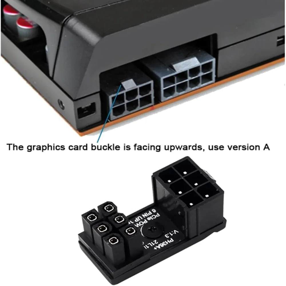 Alimentação Adaptador de direção para placa gráfica, GPU 6Pin e 8Pin, U-Shape, 180 graus angular Turn Connector