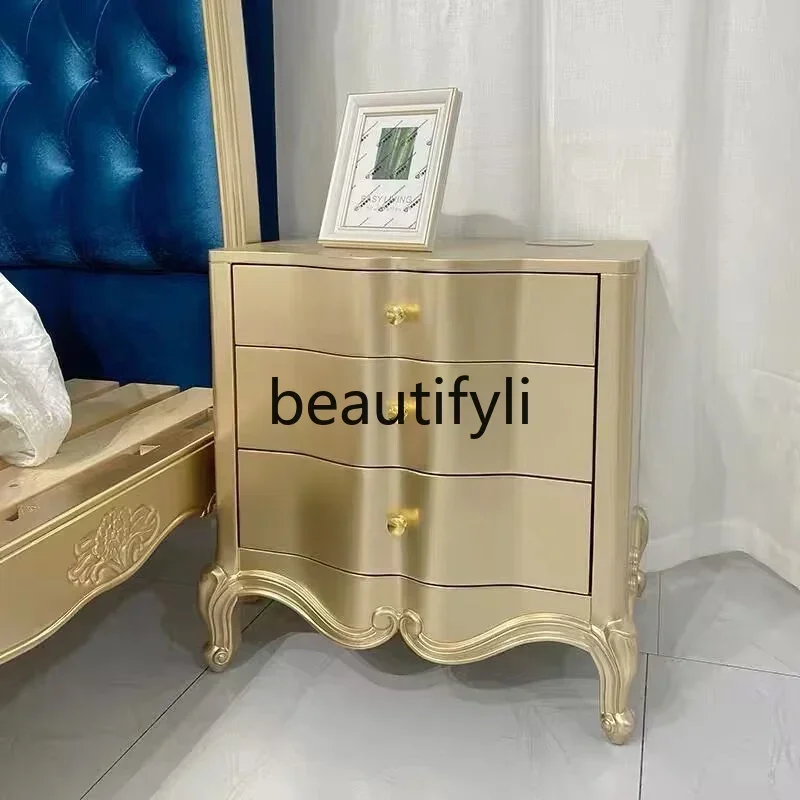 2003American light luxury bedside table modern simple bedroom drawer storage cabinet French high-end, side cabinet