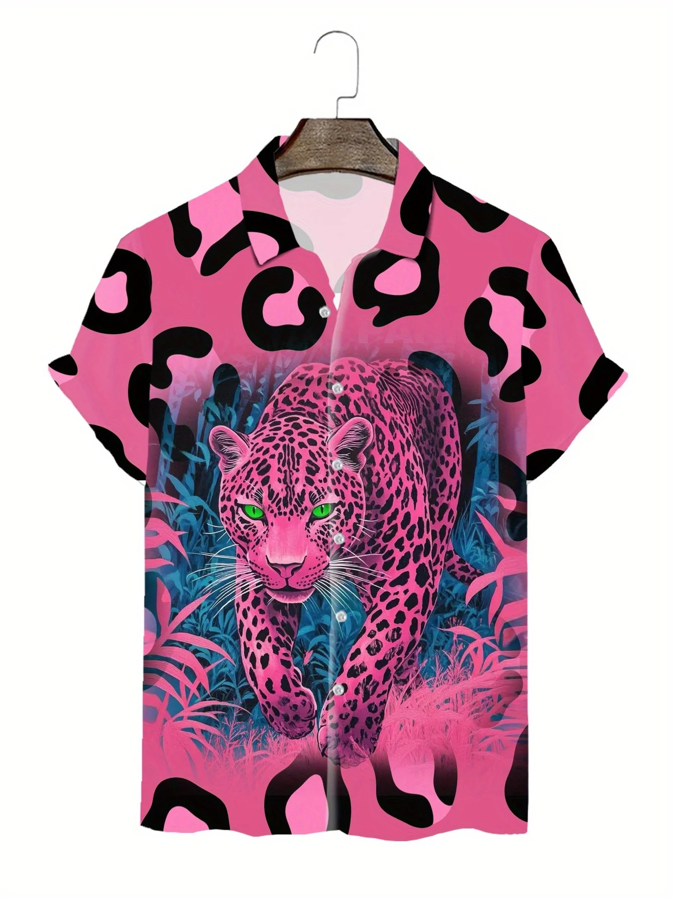 

Fashionable summer Flower Pattern Cheetah Men's Hawaiian Shirts Short Sleeve Button Down Casual Shirt for Summer Beachs