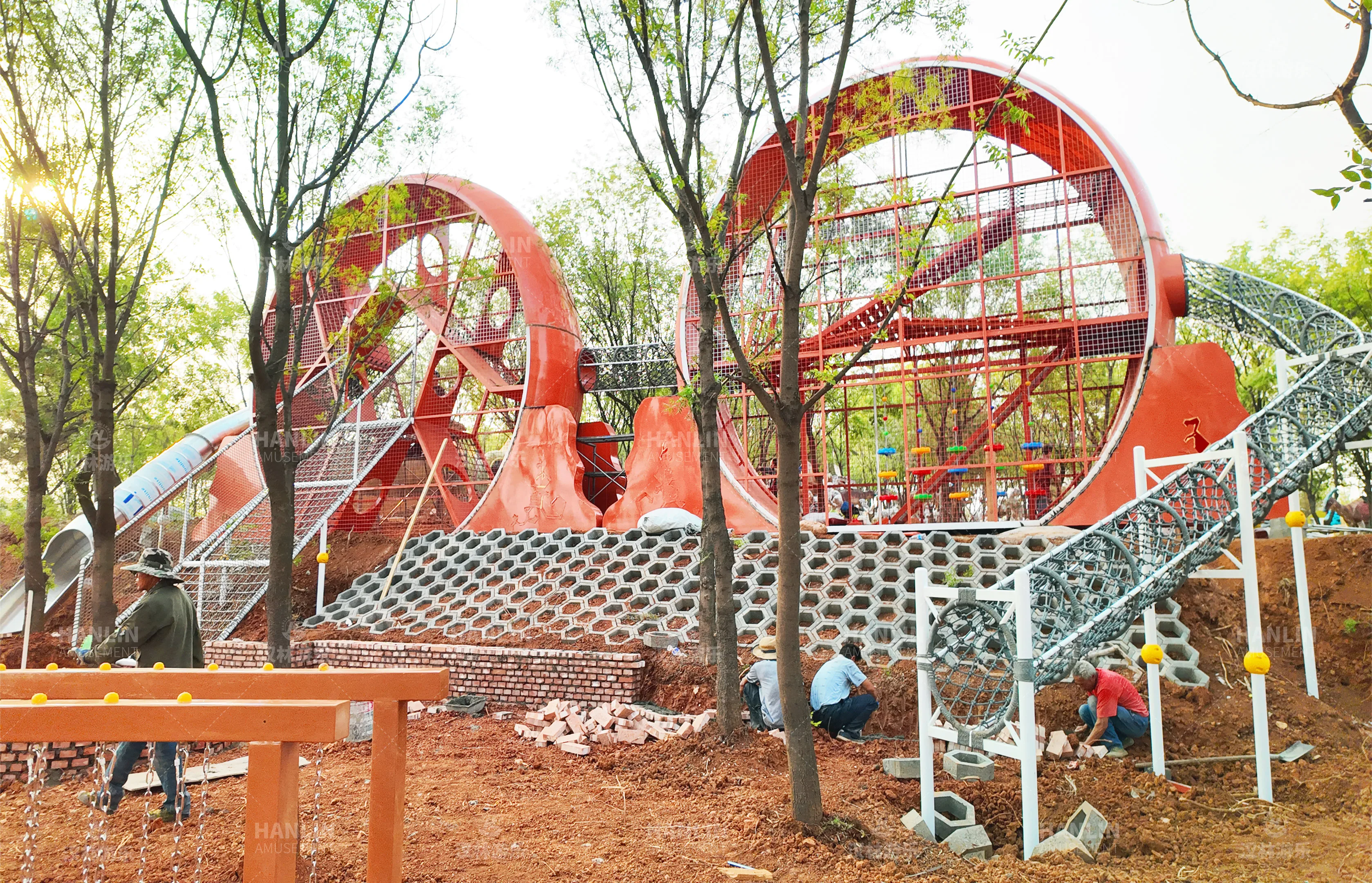 Snail Slide Amusement Park Equipment, Outdoor Kids Playground, Swing, Wooden Metal Construction, 500kg Capacity