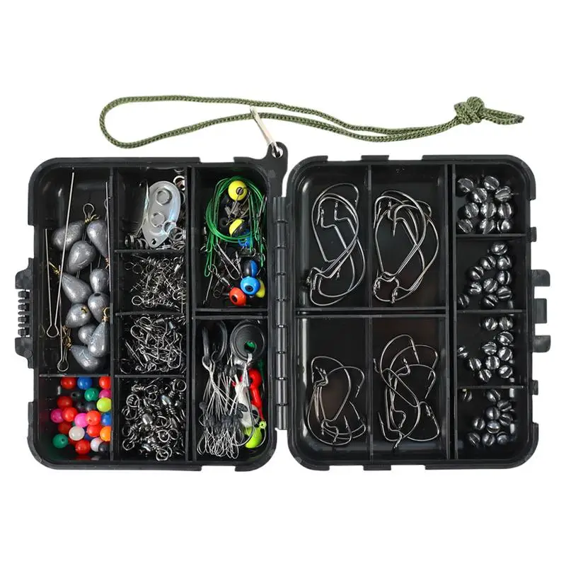 

246pcs fishing gear set Including fishing tackle fish hooks fishing sinkers Portable fishing tackle box With elastic lanyard
