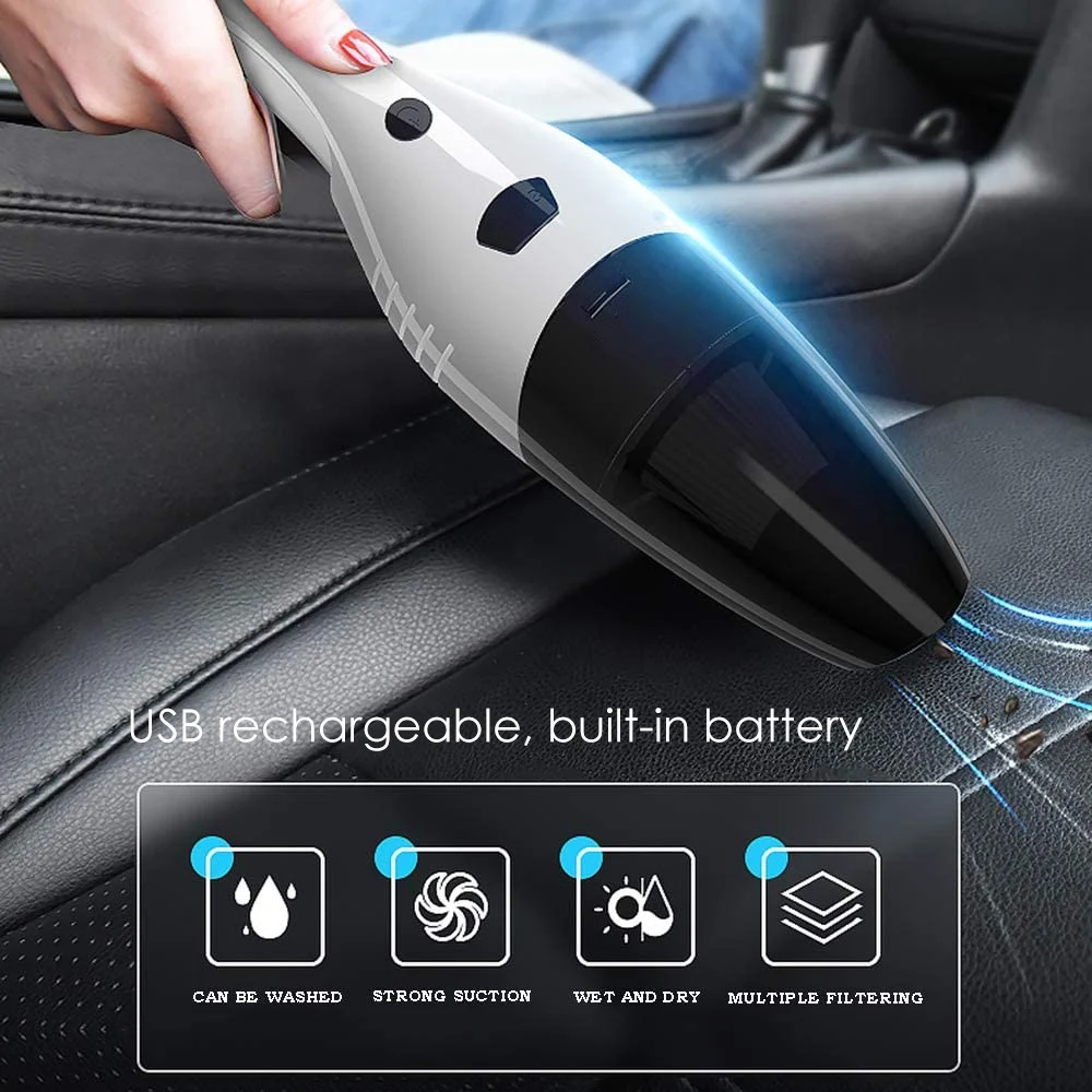 Car Small Vacuum Cleaner,USB Handheld Wireless Portable 6000PA High Power Wet Dry Auto Hand Vacuum for Car Home Cleaning