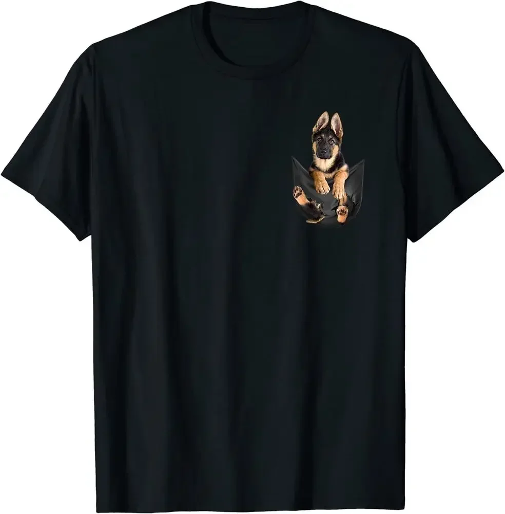

German Shepherd In Pocket Funny Dog Lovers Gift Unisex T-Shirt 100% Cotton O-Neck Short Sleeve Casual Mens T-shirt Size S-3XL