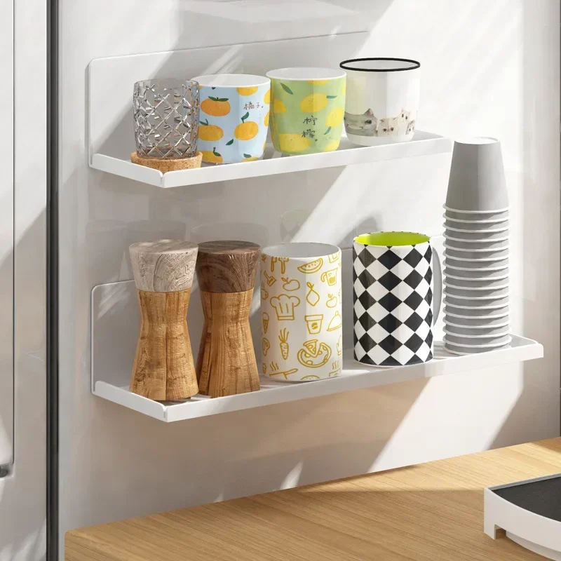 Kitchen Fridge Organizer Rack Magnetic Refrigerator Storage Shelf Wall Mounted Spice  Punch-Free Hanging Water Cup Holder