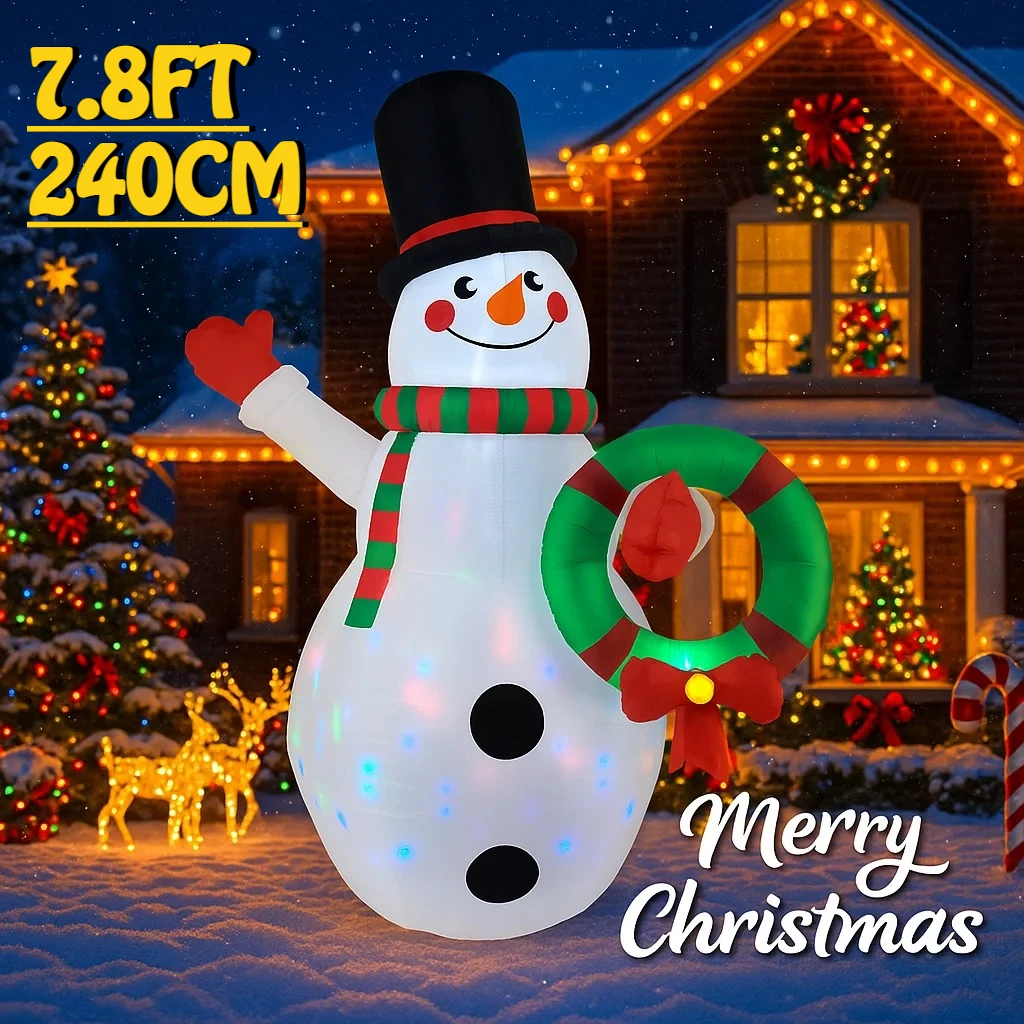 7,8 Fuß Schneemann Kranz Aufblasbare Weihnachtsdekorationen Weihnachten Ornamente Lichter Outdoor Haus Hof Urlaub Party Dekor Spielzeug Rentier
