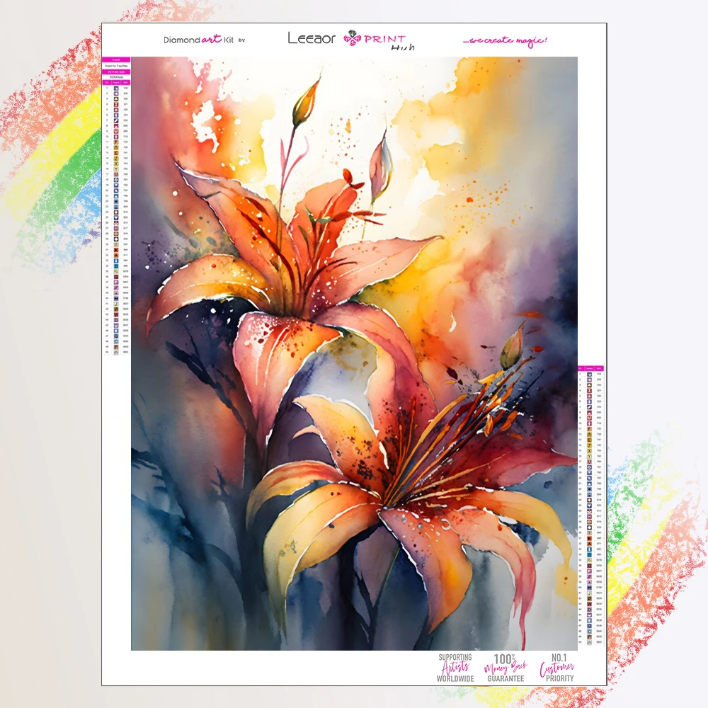 Flower Art Diamond Painting Kits Watercolor Lily Rhinestone Mosaic Embroidery Cross Stitch Literary Wall Sticker Home Decor Gift