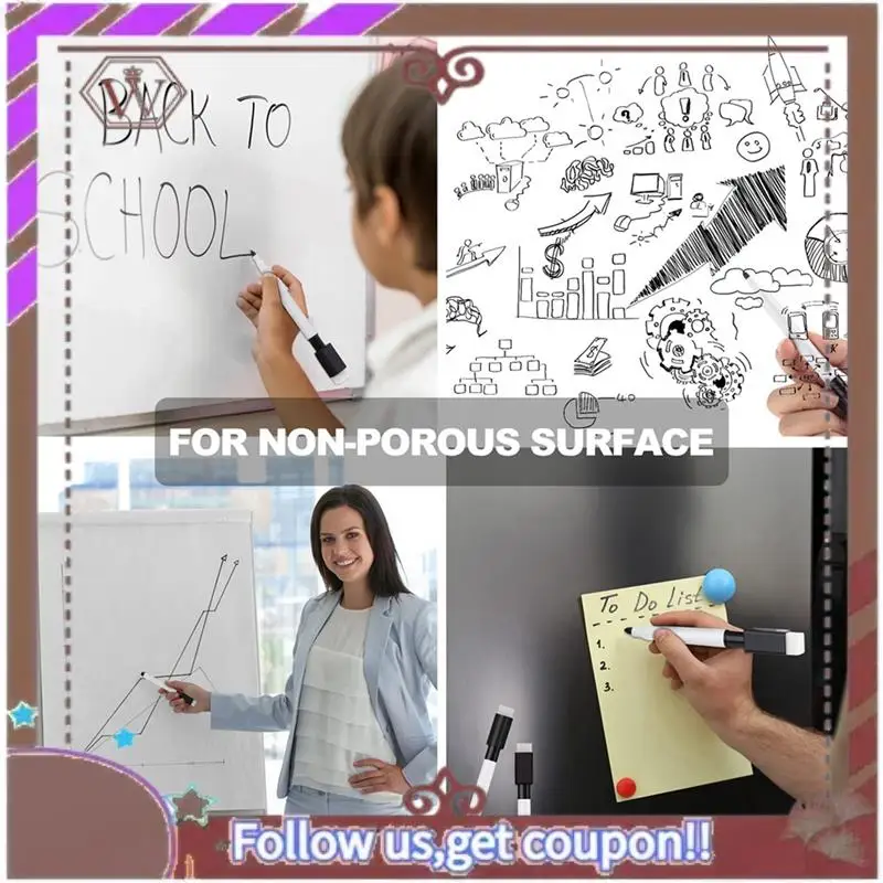 ABBG-Magnetic Whiteboard Pen Erasable Marker, 192Pack Whiteboard Markers Dry Erase Marker With Eraser Cap Black