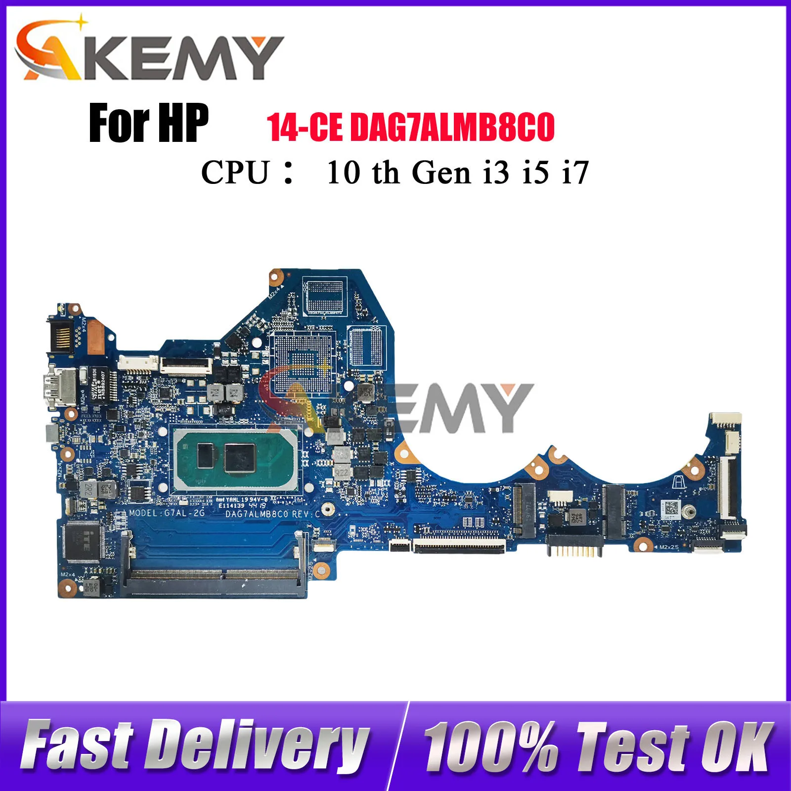 Dag7almb8c0 placa-mãe do portátil para hp pavilion 14-ce com i3 i5 10th gen cpu uma L67081-001 L67081-501 100% totalmente testado