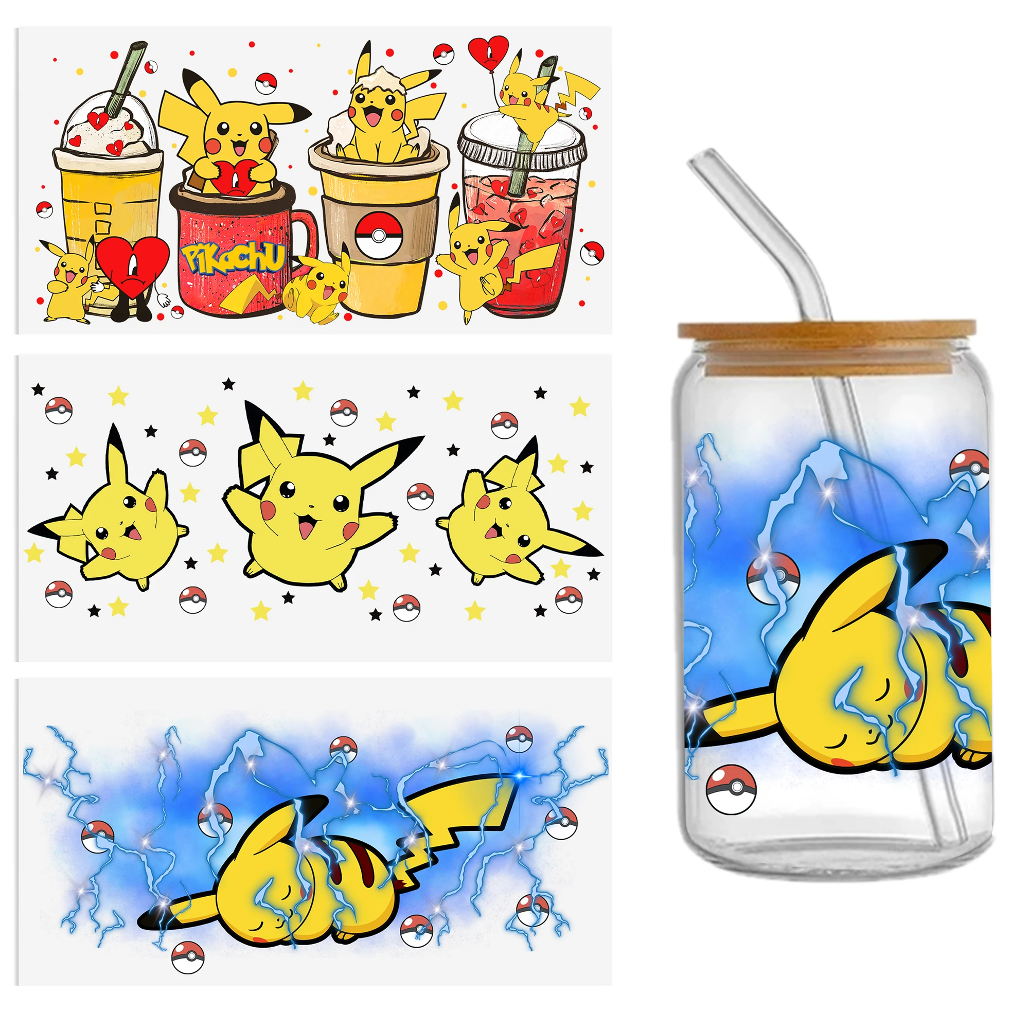 Персонализированная-УФ-наклейка-с-изображением-Покемона-Пикачу-dtf-для-чашек-переводная-наклейка-пользовательские-этикетки-самоклеящиеся-логотипы-«сделай-сам»