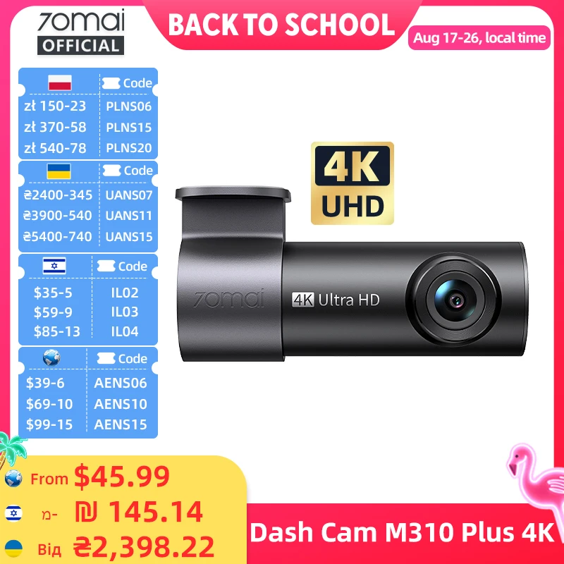 70mai M310 Plus 4K - Câmera Veicular com Visão Noturna