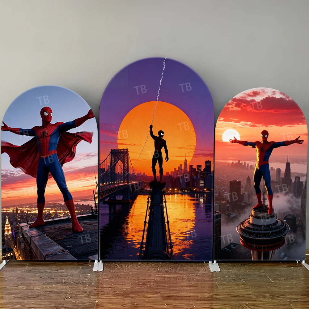 

Spider Man Arch Backdrop Cover City With Bridge For Boys Birthday Party Superhero Theme Photo Booth Background Decor Prop