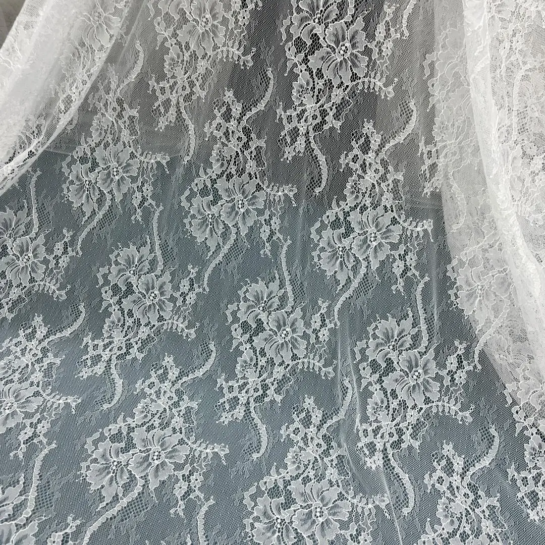 

3M High Quality Soft Eyelashes Lace Fabric, Wedding Dress, Big Flowers Decoration Accessories, White Background Decoration