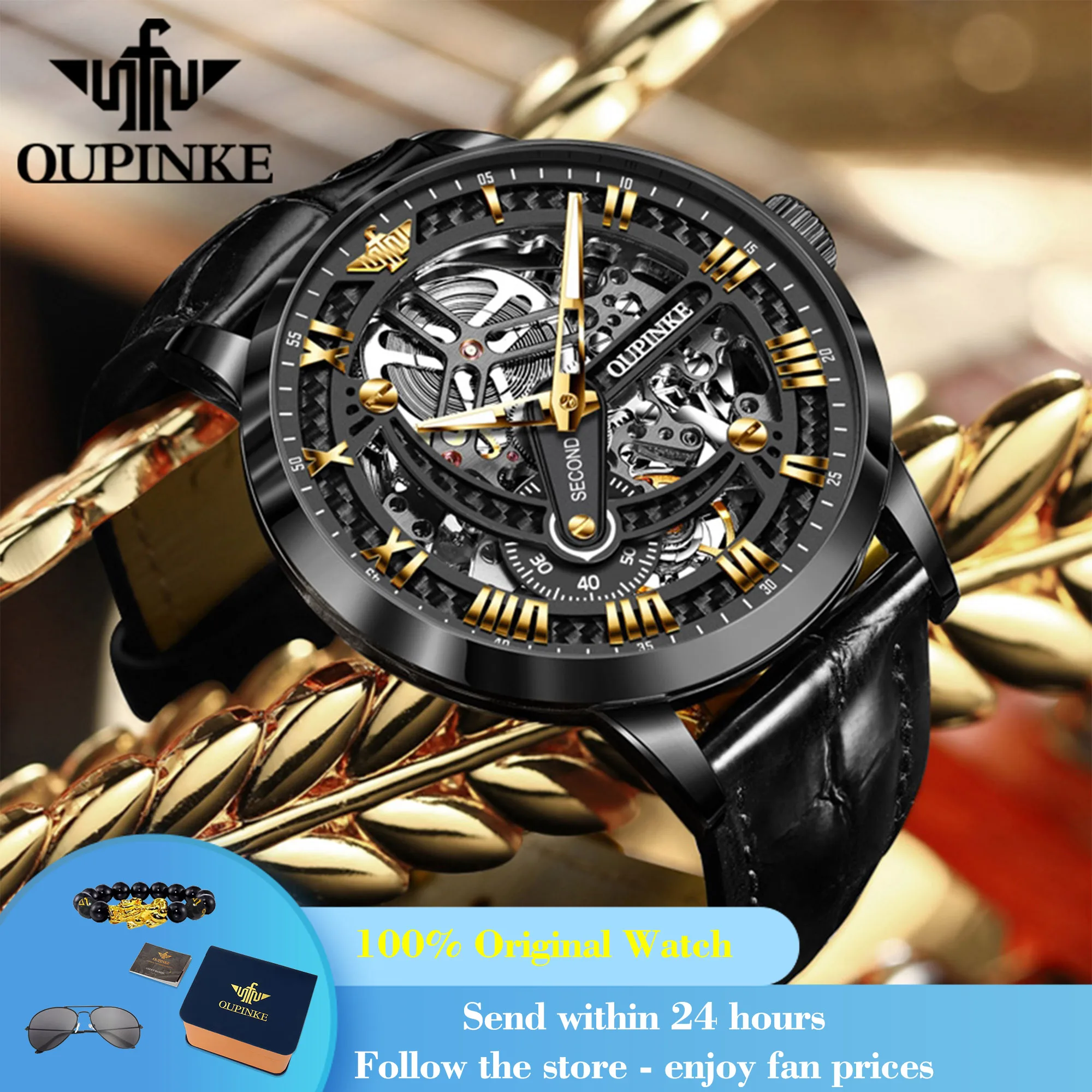 

OUPINKE 3173 Men Automatic Watch Original Roman Scale Mechanical Watch For Men Top Brand Hollow Deep Waterproof Men's Wristwatch